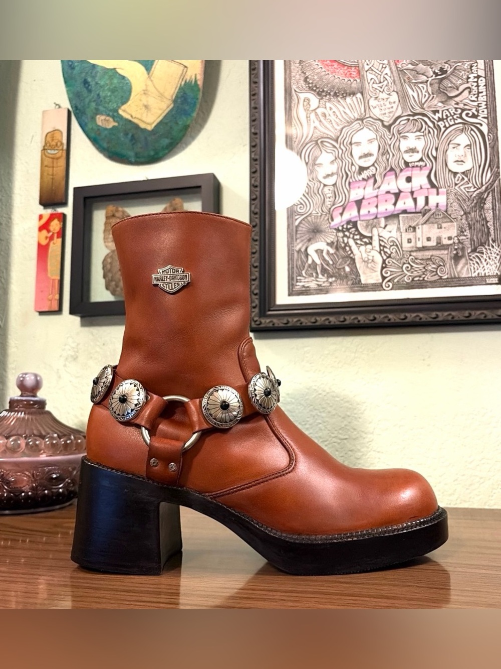 🌸Vintage Harley Davidson Chunky Platform Boots w/ Custom Concho Harnesses🌸